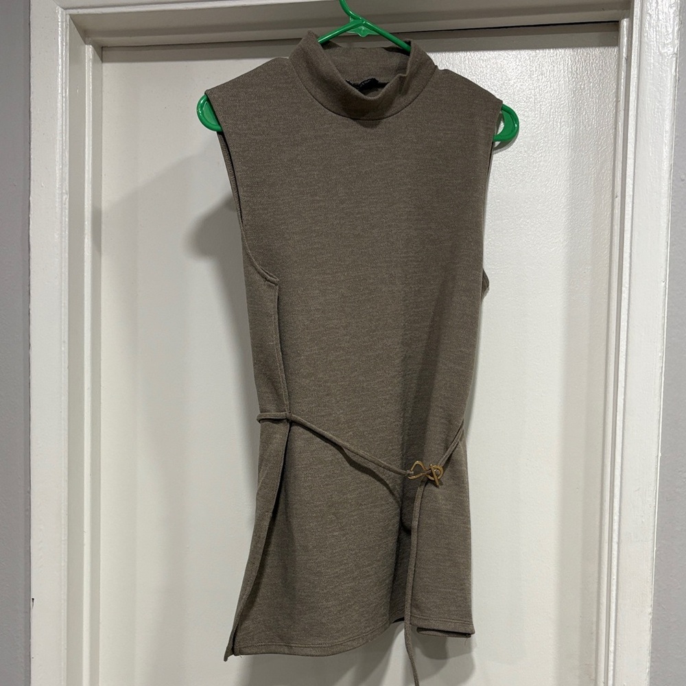 Zara Sleeveless Mock Neck Knit Dress in Taupe